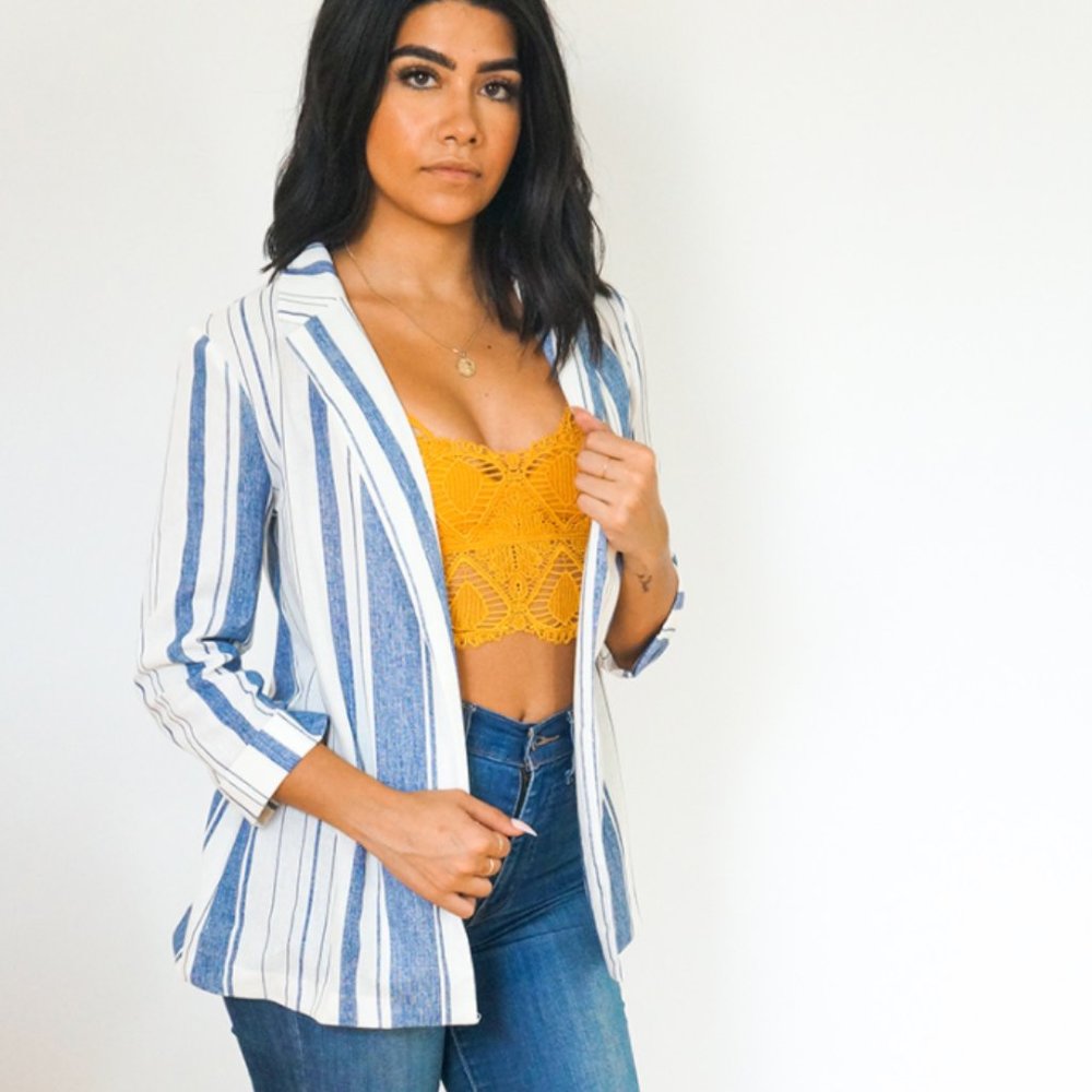 NWT Shawl Collar Striped Linen Blazer - Picture 2 of 9
